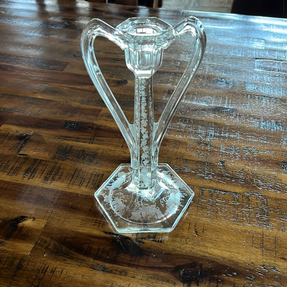 VINTAGE FOSTORIA HEART SHAPE CANDLESTICK HOLDER